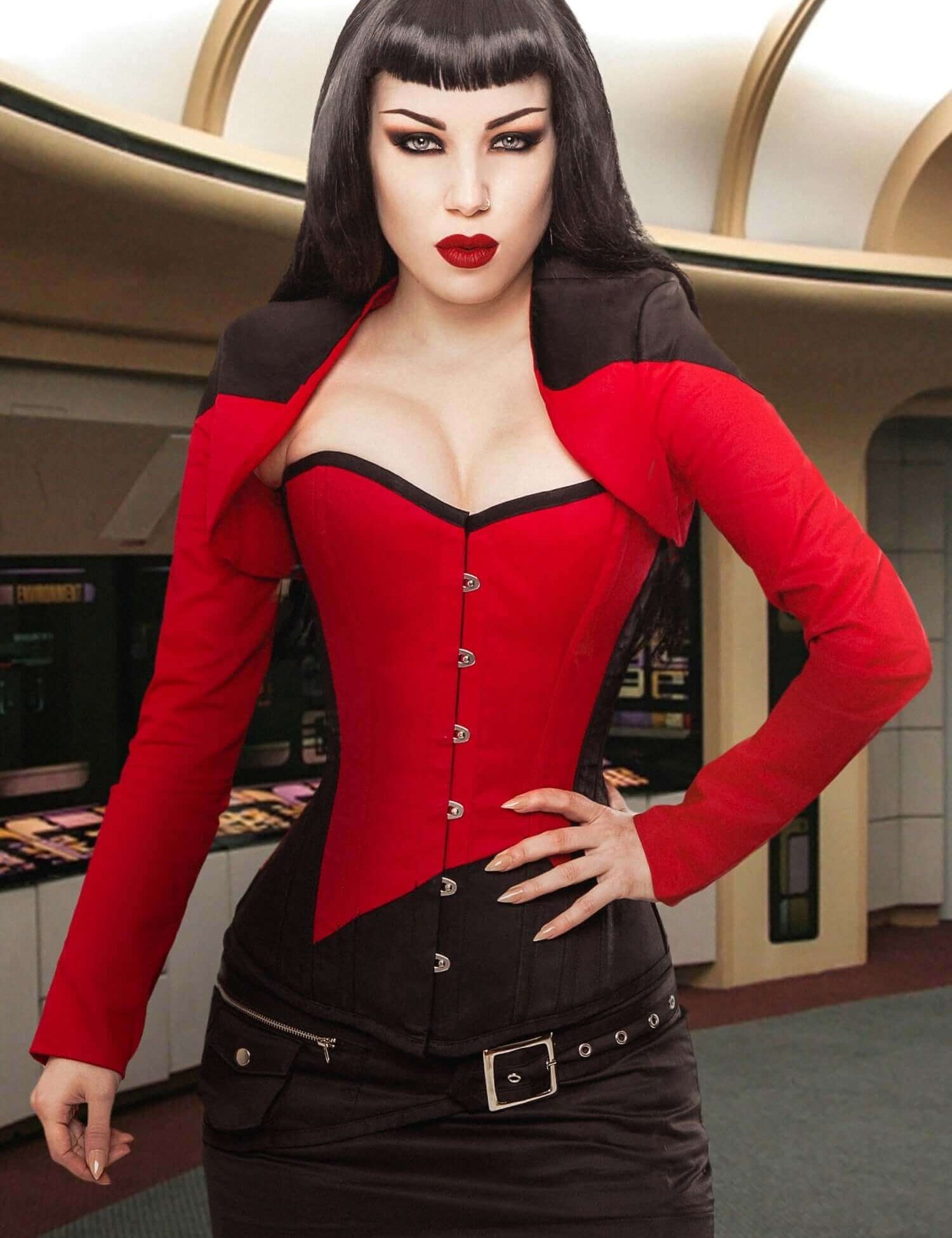 Red Captain 1st Officer Steel Boned Corset & Shrug